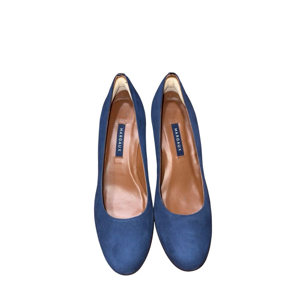 MARGAUX The Heel Blue Suede Block Heel Pumps    Size: 38.5/ US 8.5M